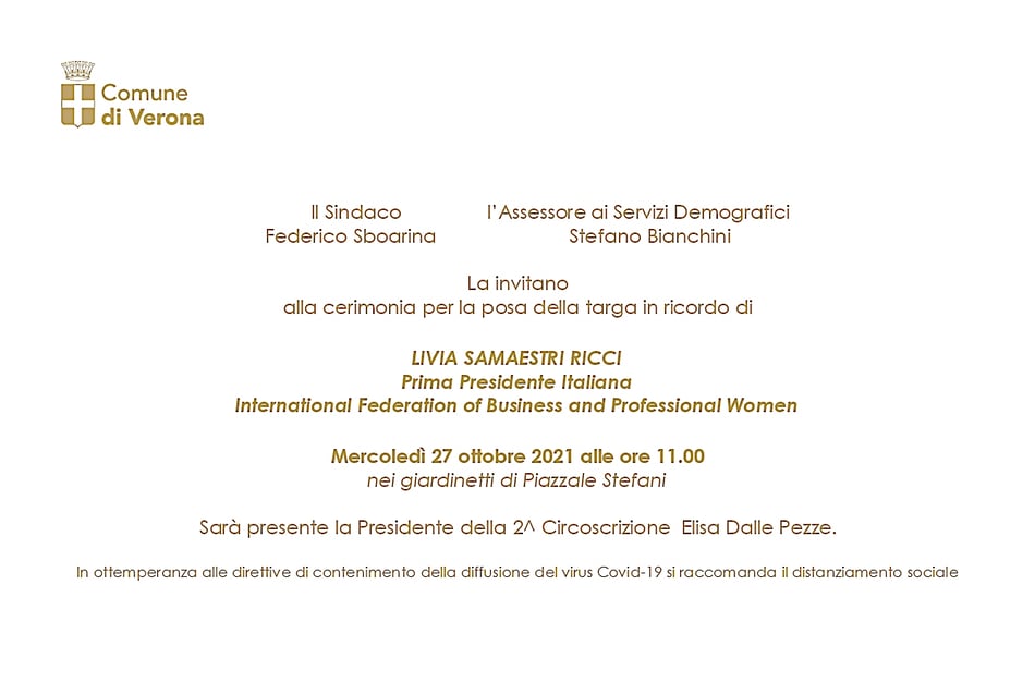 Memorial Plate for Livia Ricci, BPW International President 1993-1996