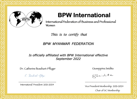 New Affiliate Federation - BPW Myanmar, Asia Pacific