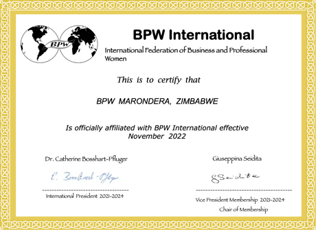 New Affiliate Club - BPW Marondera, Zimbabwe