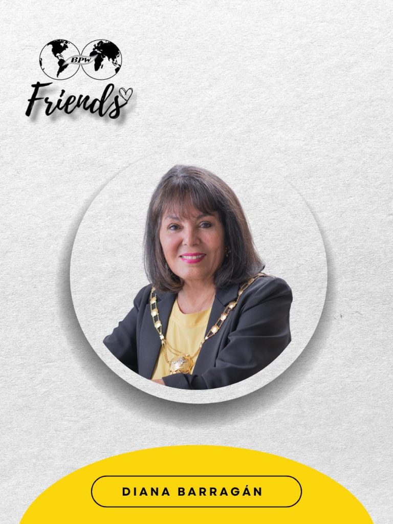 BPW Friends 2025 card: Diana Barragán, wearing the BPW presidential chain of office
