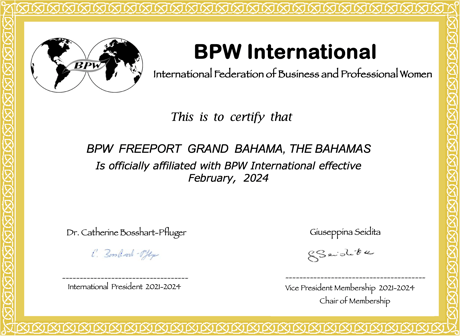 New Affiliate Club - BPW Freeport Grand Bahama, The Bahamas - North America & The Caribbean
