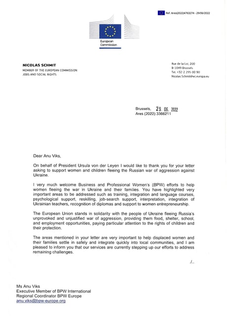 Answer from the Office of  President of the European Commission Ursula von der Leyen