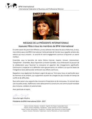 Season's Greetings Diana Barragan, BPW International President 2024-2027