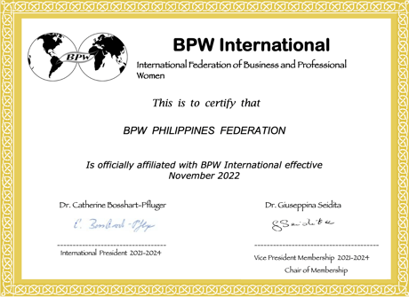 New Affiliate Federation - BPW Philippines, Asia Pacific