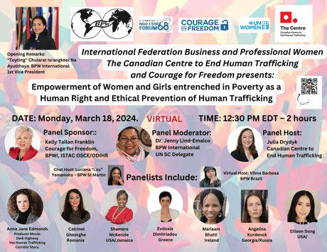 CSW68-Parallel Event: Empowerment of Women and Girls entrenched in Poverty as a Human Right and Ethical Prevention of Human Trafficking – March 18, 2024