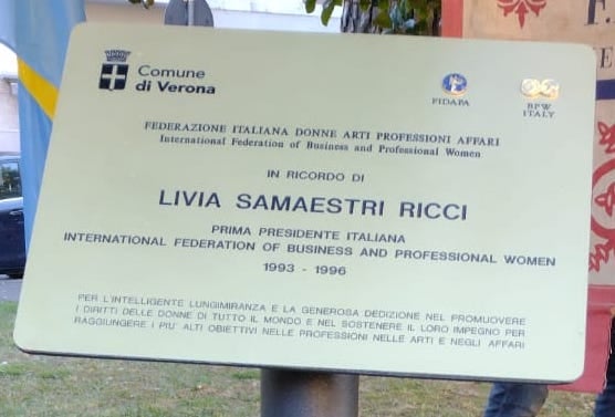 Memorial Plate for Livia Ricci, BPW International President 1993-1996