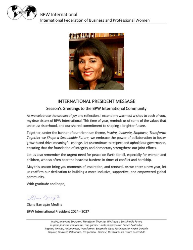 Season’s Greetings Diana Barragan, BPW International President 2024-2027