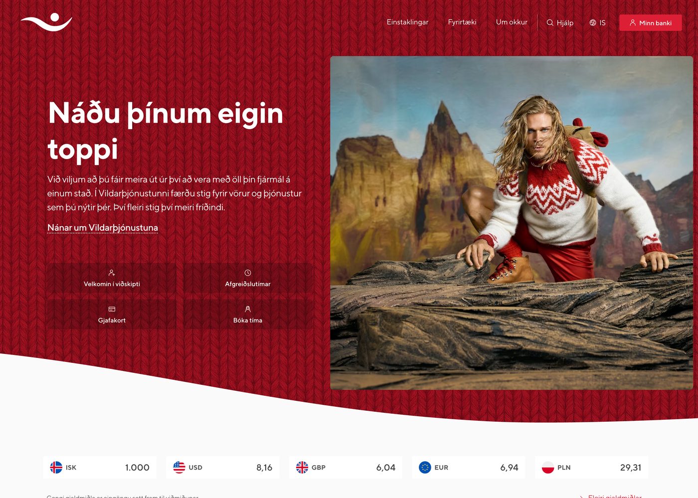 Islandsbanki homepage with refined palette and generous white space